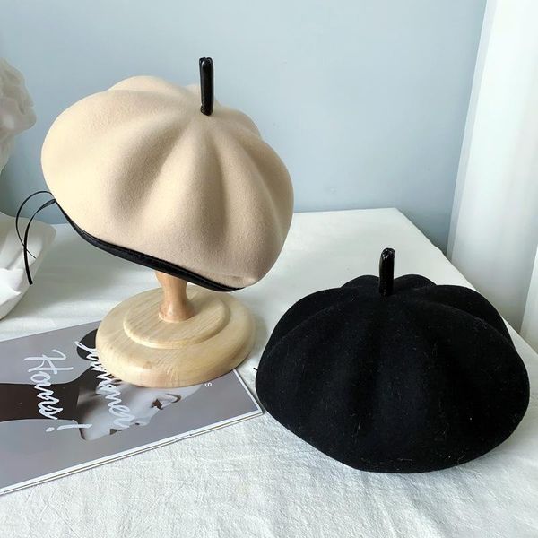 

berets 202112-yy autumn winter cute pumpkin shape wool lady beret hat men women leisure painter, Blue;gray