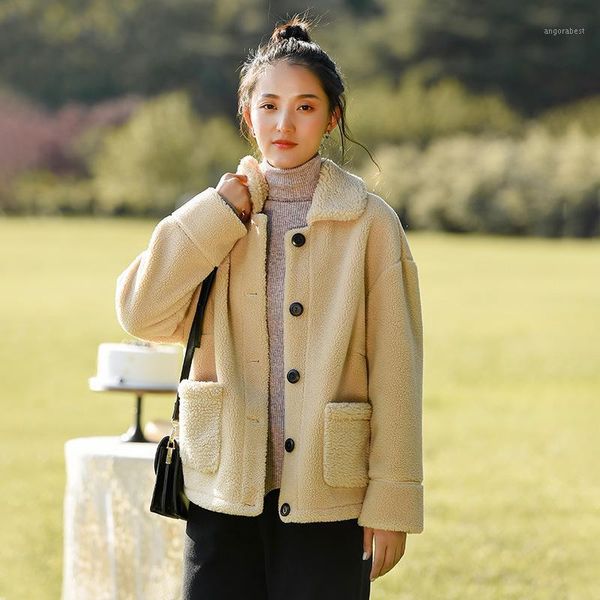 

johnature women imitation lamb wool parkas solid color button coats pockets 2020 winter new vintage female warm parkas coats1, Black