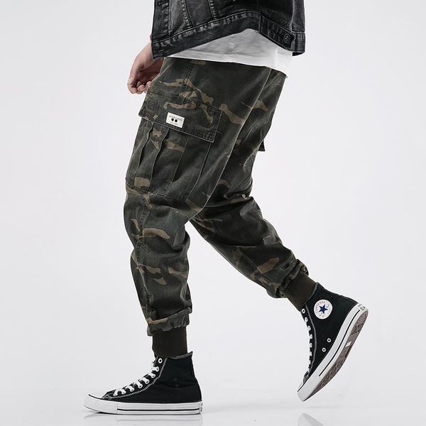 

fashion streetwear men jeans loose green camouflage trousers denim cargo pants slack bottom hip hop jeans men joggers1, Blue