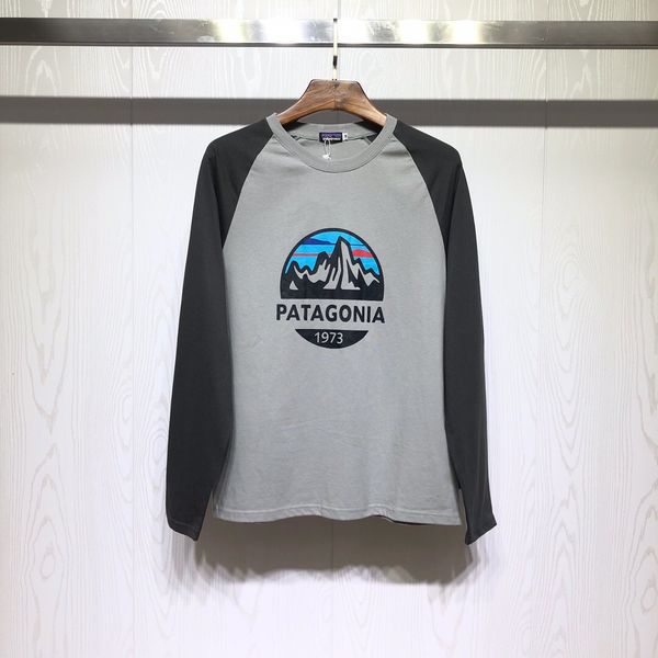 

20s patagonia men's and women's casual versatile personality trend color matching raglan long sleeve t-shirt, Black