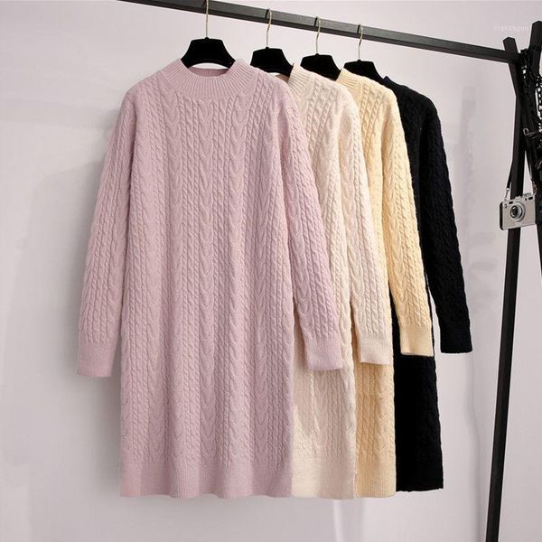 

half high collar knitted dress womens 2020 autumn winter twist sweater dress long warm pullover sweater dresses woman slim1, White;black