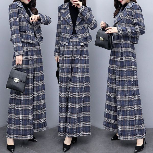 

new 2021 women women's suits long sleeve double breasted jacket and pants ladies two blazer sets piece y488 fr4r 5v3i, Gray