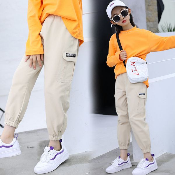 

cowgirl costume cargo pants girls casual trousers khaki sport cargo pants children spring autumn kids outwear 5 7 9 11 13 years y200704, Blue