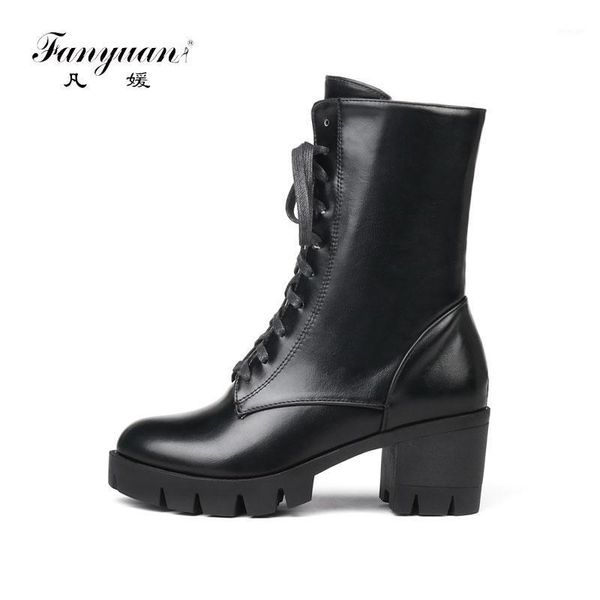 

boots fanyuan fashion spring autumn platform ankle women lace up thick heel ladies worker black big size 461