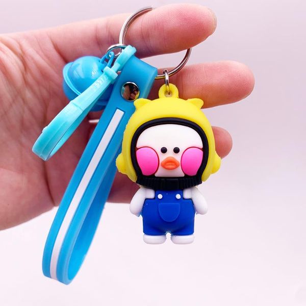 

keychains creative cute novelty 3d yellow duck keychain couple car bag key chain ring for boyfriend men holder trinket gift, Silver