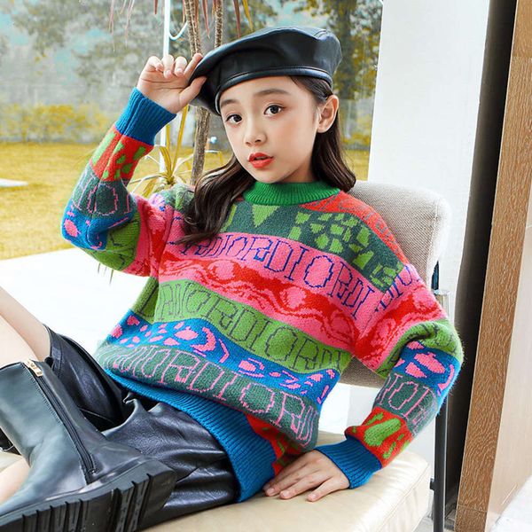 

girls' korean loose children's new underpainting 2020 thickened middle kids' sweater t-shirt, Blue