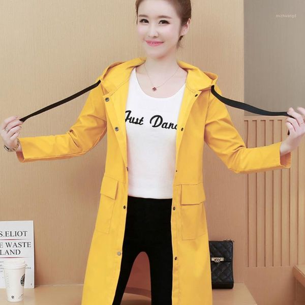 

women's fashion long-sleeved hooded raincoat trench coat hiking ladies windbreaker solid color casual 20201, Tan;black