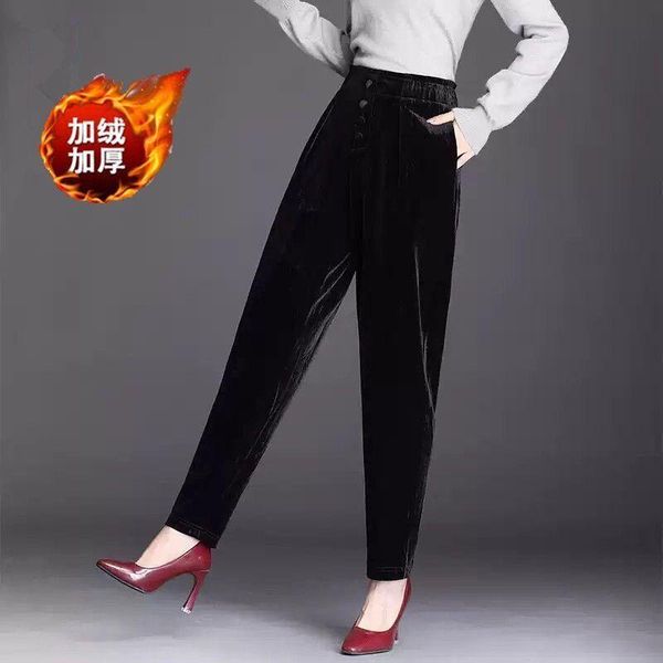 

women's pants & capris 2021 gold velvet casual loose harem female autumn winter elastic waist plus size 5xl black w2274, Black;white