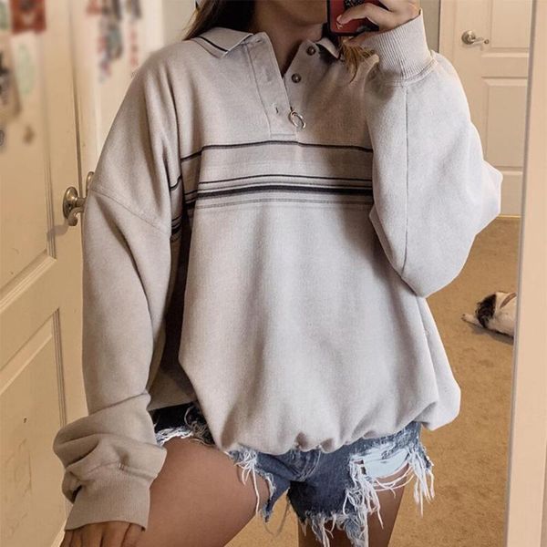 

england vintage stylish stripe girl sweatshirt women 2020 autumn new loose pullovers buttons long sleeve clothing plus size, Black