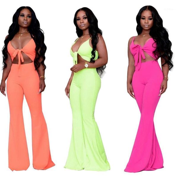 

rompers women's jumpsuit deep v solid color cutout off shoulder playsuits fashion sling wide leg bodysuit backless casual1, Black;white