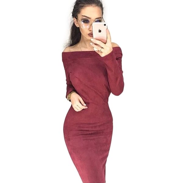 

sole suede long sleeve off shoulder women dress autumn winter female bodycon new year party dresses vesti 201006, Black;gray