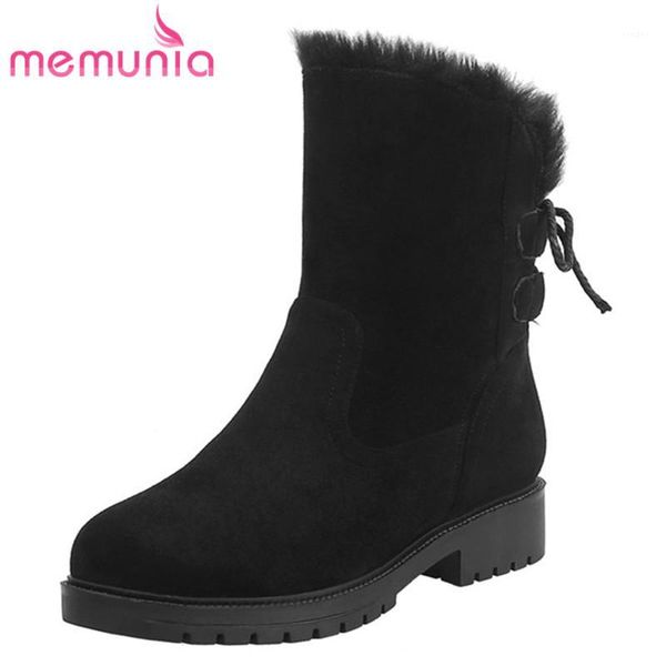

boots memunia 2021 arrival ankle women flock solid colors square heels casual shoes warm thick fur winter snow woman1, Black