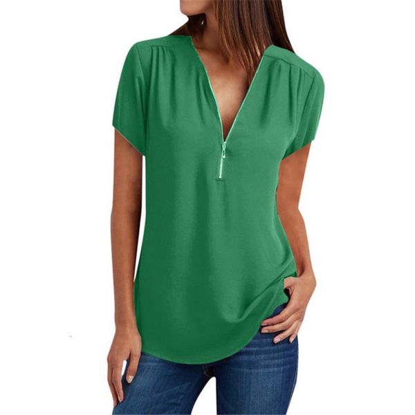 

2020 spring and autumn new t-shirt ladies casual shirt ladies v-neck zipper loose t-shirt drop shipping, White