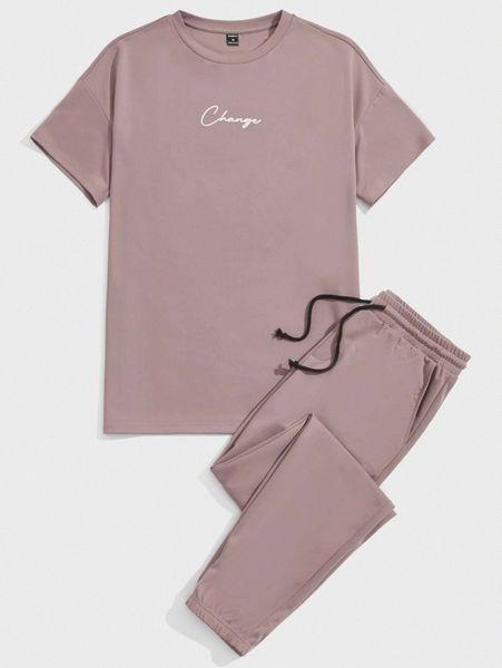 

men letter graphic & sweatpants r70h#, Gray