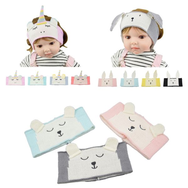 

ins easter unicorn kids cartoon knitted warm headband newborn cute rabbit ear headwrap infant winter knitting hairlace headwear e121804, Slivery;white