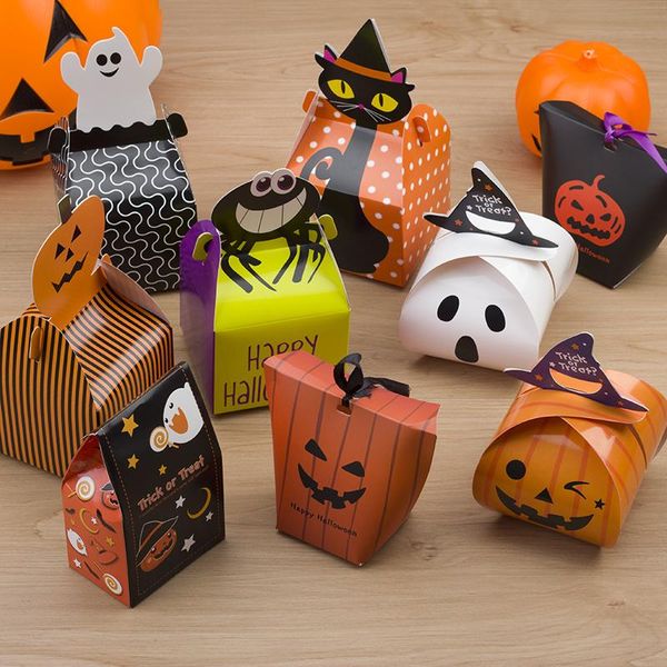 

oussirro 10pcs/set halloween party candy box cookies cake tray pumpkin spider ghost gift box l2135