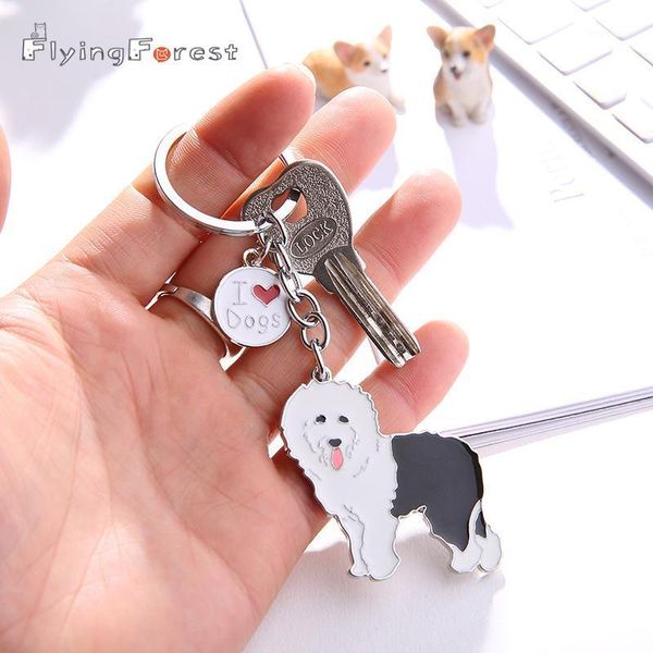 

new pet old english sheepdog keychain metal dogs keychains tag key rings for women chains for men keyrings car wholesale, Silver