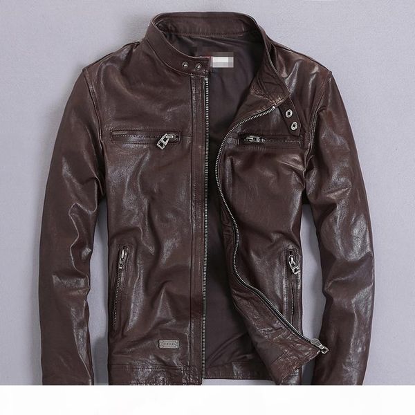 

yolanfairy spring autumn men's genuine leather jacket short slim motocycle jackets for men outerwear jaqueta de couro, Black