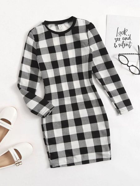 

girls gingham print fitted dress she, Red;yellow