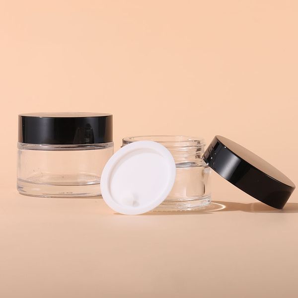 

5g 10g 15g 30g 50g 100g glass cosmetic face eye cream containers for skin care cosmetic glass jars with black plastic lid