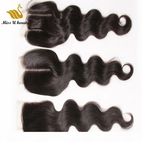 

lace closure 4*4 medium brown elastic lace straight body wave curly deep wave water wave virgin human hair pieces, Black