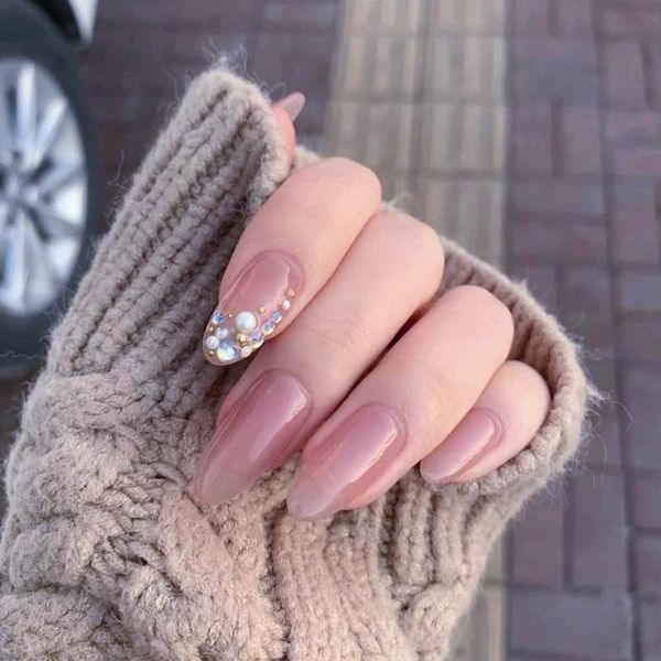 

24pcs decorated false nails purple colored diamond removable false nails manicure patch press on with designs, Red;gold