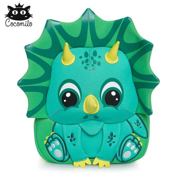 

cocomilo 3d stylish tricera bag for boys age 3-6 toddler backpack green dinosaur print kindergarten kids bags 2019 no smell y200706