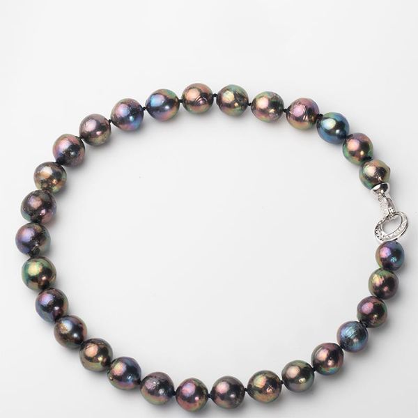 

chokers 12-15mm black freshwater pearl necklace nucleated pearls for women n00081, Golden;silver