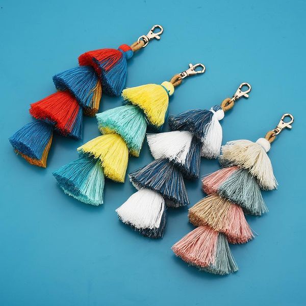 

1pcs bohemia cotton 4 layers mix tassel keychain diy garments bag craft accessories woman jewelry tassels fringe trim pendants h qylrqq