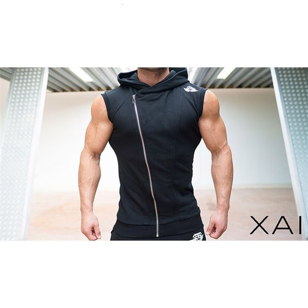 

wholesale- new fashion gym sleevelesshoodies mensleeveless vest print vest men trend sport suits set mens hoodies and sweatshirts, Black