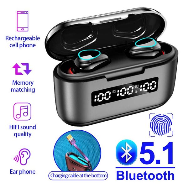 

G40 Wireless Bluetooth Earphones 5.1 TWS Headphones LED Display Touch Control HiFi Stereo Earbuds Power Bank Headset with Mic, White