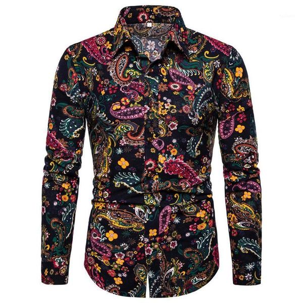 

vintage paisley print shirt men camisa masculina 2020 brand long sleeve mens dress shirts slim fit hawaiian shirt chemise homme1, White;black
