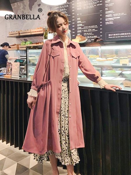 

spring and autumn thin coat for women solid color dress coat with big pockets cute long trench coats female 2020, Tan;black