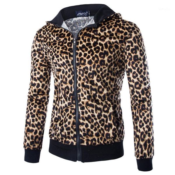 

men's jackets 2021 spring autumn men's casual jacket hooded men leopard printed slim fit mens and coats zipper coats1, Black;brown