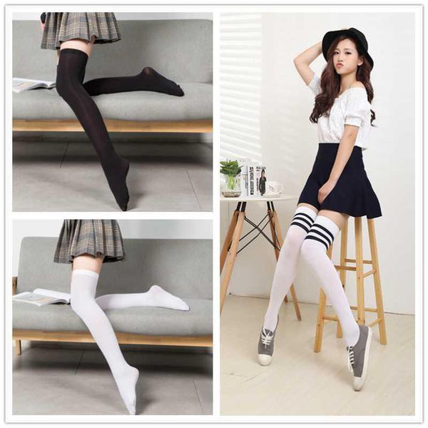 

stockings women japanese kawaii harajuku lovely non-slip home girls balck white striped over the knee socks1, Black;white