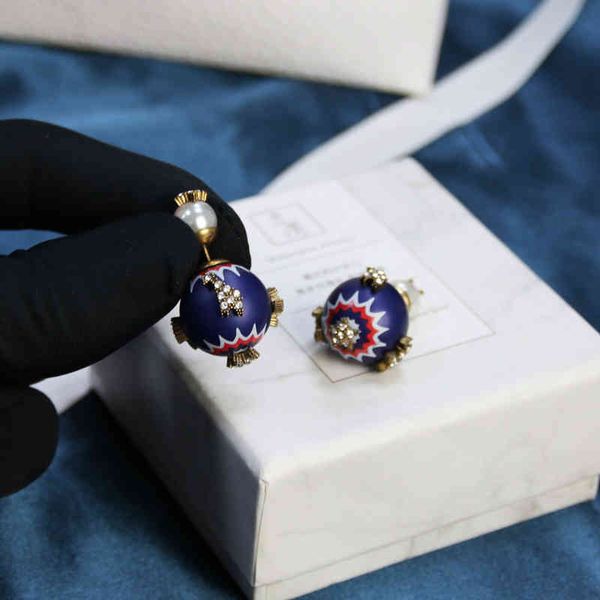 

70% off old pink welfare ak1728 dijia classic blue painted earrings, Golden