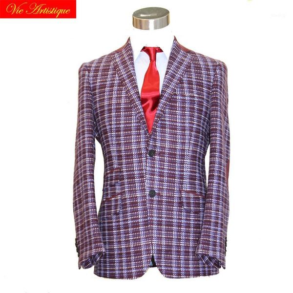 

custom tailor made men's bespoke suits business formal wedding ware bespoke 1 piece jacket coat purple plaid wool slim fit1, White;black