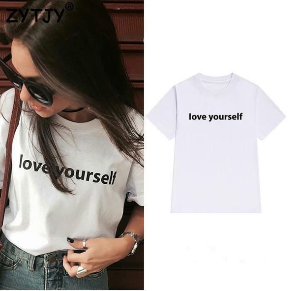 

love yourself letters print women tshirt cotton casual funny t shirt for lady girl tee hipster tumblr drop ship z-1008, White