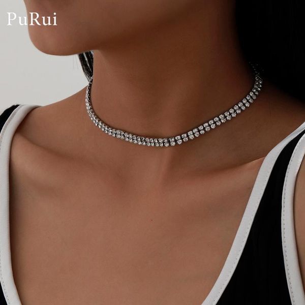 

chokers purui crystal rhinestone choker necklace women wedding accessories sliver color chain punk gothic collier bling jewelry, Golden;silver