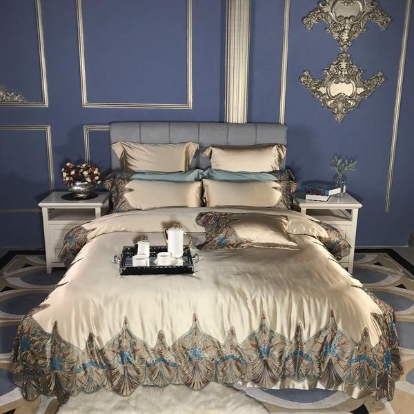 

bedding sets gold silk lace luxury royal set king  size cotton bed sheet duvet cover juego de cama parure lit adulte