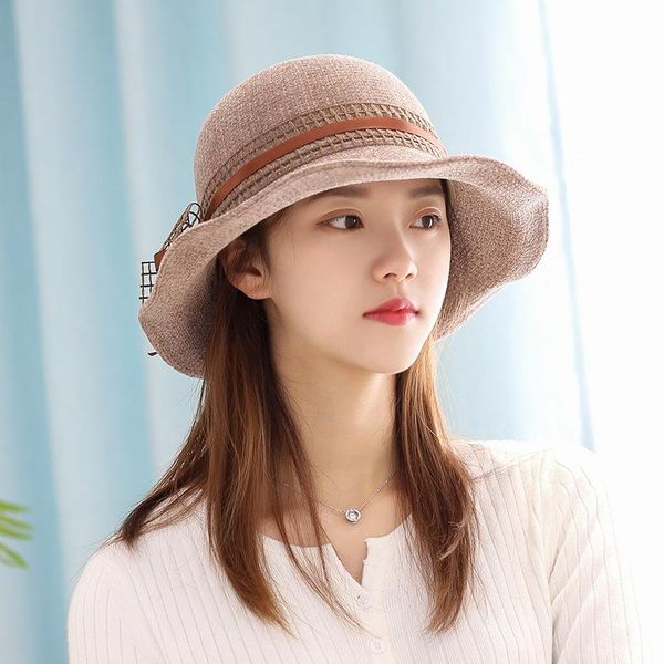 

new style hat women's chenille dome knitted hat ribbon bow wavy brim, Blue;gray