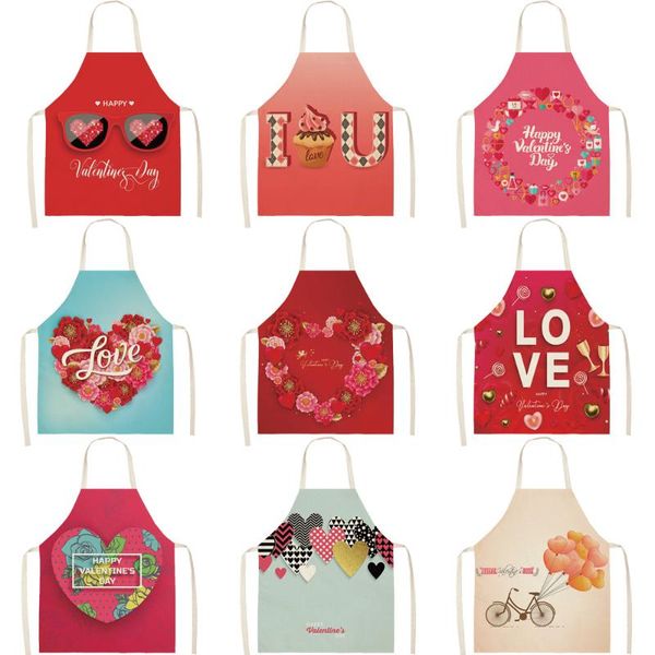 

aprons couple valentine's day flower heart apron kitchen for women linen home cooking baking waist pinafore cleaning tools