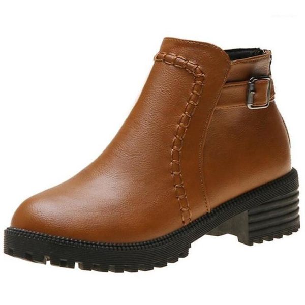 

boots 2021 pu low tube flat rubber round toe women casual short leather warm women's large size1, Black