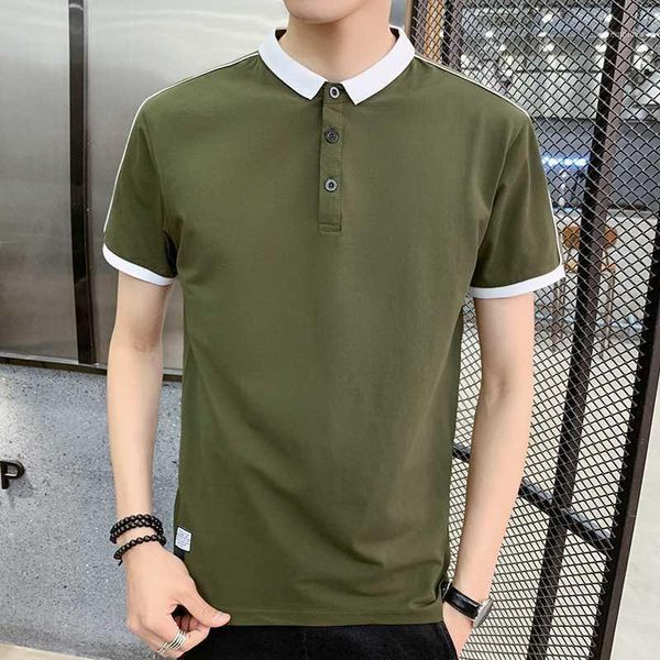 

men's shirt summer thin men's shirt fashion hit color lapel short sleeve men t-shirt mens business casual1, White;black