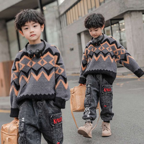 

thickened plush and winter cloth new boys' korean children's warm sweater, Blue