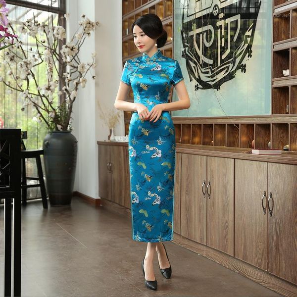 

women's long cheongsam show party evening dress slim fitting retro printing short sleeve ankle length chi-pao plus size s-3xl1, Red