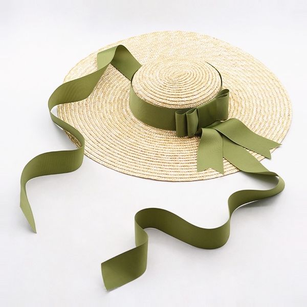 Sıcak Disket Buğday Hasır Şapka Kadın Büyük Brim Güneş Şapka Şerit Yay Zarif Bayan Yaz Plaj Güneş Şapka Chapeau Sombreros Y200602