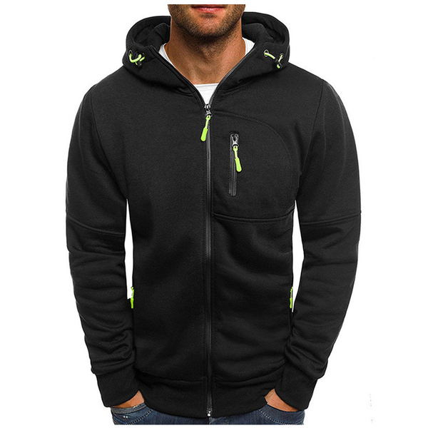 

outdoor casual men's hoodie multi-pocket new selling fall sweatshirt fashion long sleeve zipper running jacket, Black