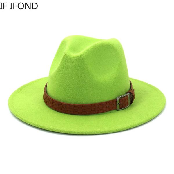 

2020 winter autumn wool fedora hat european american wide brim jazz hat with punk belt lady fascinator, Blue;gray