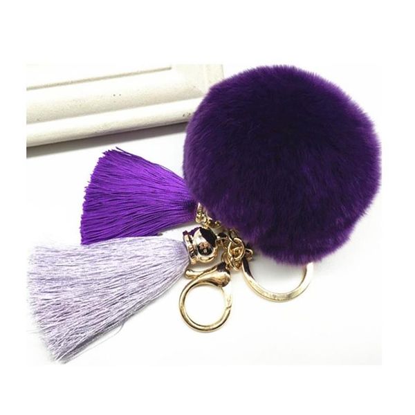 

new tassel pompom car key ring pendant fur ball keychain rabbit fur plush fur key chian pom pom keychain f sqcdrb, Silver